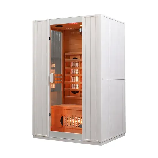 2-Person Hemlock Infrared Sauna Cabin ທີ່ມີທໍ່ຄວາມຮ້ອນໄຟແດງ